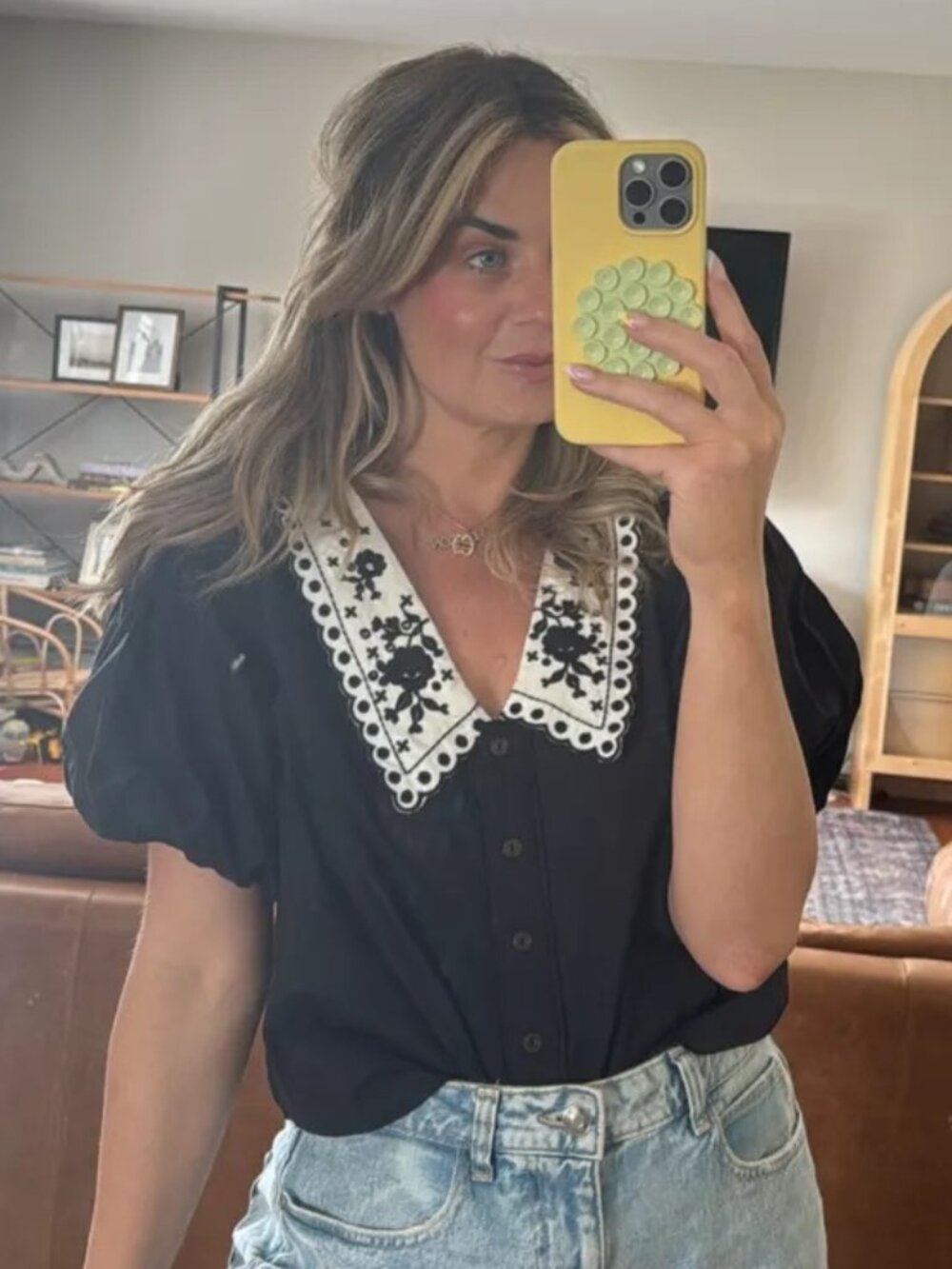 By Anthropologie Puff-Sleeve Collared Top NEW